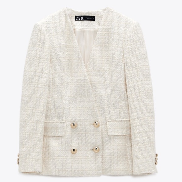 ZARA Double Breasted Textured Weave Jacket - Picture 5 of 5
